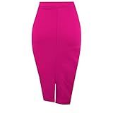 Topdress Women's Bodycon Pencil Skirts Basic Elastic High Waisted Stretch Short Skirt Knee Lenght with Slit Midi Dark Rose XX-Large