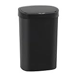 BestOffice | 13 Gallon Trash Can with Lid | Automatic Touchless Garbage Can | Odor Control | Modern Oval Design | Easy to Clean | Plastic | Black | Fits Any Kitchen, Bathroom, Office or Home