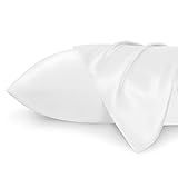 Bedsure Satin Pillowcases, Similar to Silk Pillow Cases Queen Size Set of 2, Pure White Cooling Pillow Case for Sleeping Women with Envelope Closure, Gifts for Women Men, 20x30 Inches, 2pcs