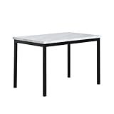 Roundhill Furniture Noyes Metal Dining Table with Laminated Faux Marble Top, Off-White