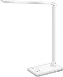 White crown LED Desk Lamp Dimmable Table Lamp Reading Lamp with USB Charging Port, 5 Lighting Modes, Sensitive Control, 30/60 Minutes Timer (White, First-Generation)