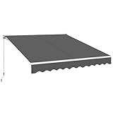 Yaheetech 10 × 8 Ft Patio Awning, Retractable Sun Shade Awning with Manual Crank Handle, Manual Aluminum Deck Awning for Patio/Balcony/Yard, 280g/m² Polyester, Dark Gray