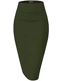 Hybrid & Company Women's Premium Nylon Ponte Stretch High Waist Pencil Suit Skirt Below Knee KSK45002 1073T Olive L
