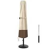 Patio Umbrella Cover - Heavy Duty 600D Oxford, Waterproof, Fits 7ft to 10ft Umbrellas, Outdoor Garden Parasol Cover with Push Rod, Beige & Brown