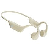New Bone Conduction Headphones Bluetooth 6.0, Open Ear Earbuds with Mic, Premium Sound, 3 EQ Modes, 10H Playtime, 25g Lightweight, IP65 Waterproof Sports Headphones for Running Cycling Hiking（Beige）
