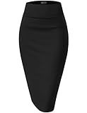 Hybrid & Company Women's Premium Nylon Ponte Stretch High Waist Pencil Suit Skirt Below Knee KSK45002 1073T Black L