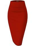 Hybrid & Company Women's Premium Nylon Ponte Stretch High Waist Pencil Suit Skirt Below Knee KSK45002 1073T RED L