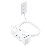 Olcorife Flat Plug Power Strip with 5 FT Extension Cord, 6 Outlets 3 USB Ports(1 USB C), 3 Sided Outlet Extender for Home Office Travel Dorm Room Essentials, White