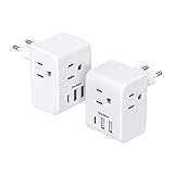2 Pack European Travel Plug Adapter, One Beat International Power Adapter with 3 Outlets 3 USB Ports(1 USB C), Type C Plug Adaptor for US to Europe Italy Spain France Germany Iceland Travel Essentials