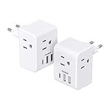 2 Pack European Travel Plug Adapter, One Beat International Power Adapter with 3 Outlets 3 USB Ports(1 USB C), Type C Plug Adaptor for US to Europe Italy Spain France Germany Iceland Travel Essentials