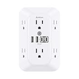 Addtam Surge Protector Outlet Extender, 6-Outlet Splitter with 4 USB Wall Charger(2 USB-C Ports), Multi Plug Wall Outlet 1800J Power Strip for Home Office Dorm Room Essentials