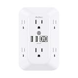 Addtam Surge Protector Outlet Extender, 6-Outlet Splitter with 4 USB Wall Charger(2 USB-C Ports), Multi Plug Wall Outlet 1800J Power Strip for Home Office Dorm Room Essentials