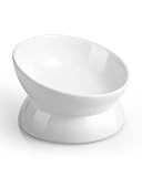 LoeJan Elevated Cat Food Bowl, 5 Oz Ceramic Raised and Tilted Water Bowl, Anti Vomiting and Protect Pets' Spines Dishes for Small Dog, Fat Faced Cat, Kitten (White, 1 Pack)