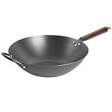 Babish Carbon Steel Wok 14 Inch Flat Bottom Stir Fry Pan Durable Heavy Duty Cookware for High Heat Cooking Stir Fry Sautéing Frying Compatible with Gas Electric and Induction Stovetops