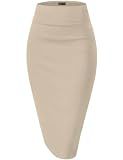 Hybrid & Company Women's Premium Nylon Ponte Stretch High Waist Pencil Suit Skirt Below Knee KSK45002 1073T Stone S