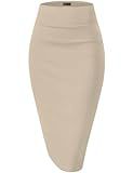 Hybrid & Company Women's Premium Nylon Ponte Stretch High Waist Pencil Suit Skirt Below Knee KSK45002 1073T Stone L