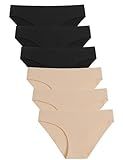 Caterlove Women's Seamless Underwear No Show Stretch Bikini Panties Silky Invisible Hipster 6 Pack (F, Medium)