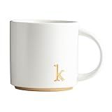 COLLECTIVE HOME - Monogram Ceramic Mugs, 15 oz Golden Initial Coffee Cups, Elegant Alphabet Tea Mugs, Elegant Personalized Mug with Gift Box, Luxurious Cups for Office and Home (k)