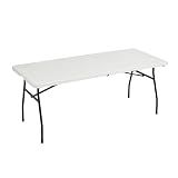 Amazon Basics Heavy Duty Portable Folding Table, 6 ft, Indoor & Outdoor, Fold-in-Half Design with Carrying Handle, White