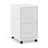 STAPLES 2-Drawer Vertical File Cabinet, Letter Size Documents, Lockable & Mobile, 18.9" D x 14.3" W x 26.3" H, White