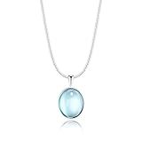 WCRAZYE Aquamarine Birthstone Necklace for Women, 925 Sterling Silver, Hypoallergenic, Minimalist, Handmade Oval Blue Pendant Necklace