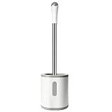 AONEZ Compact Toilet Brush & Holder, Stainless Steel Handle, Space Saving for Storage, Deep Cleaning, Drip-Proof, Easy to Assemble, Nylon Bristles, White & Grey
