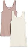 Amazon Essentials Women's Slim-Fit Ribbed Scoop Neck Tank Tops, Pack of 2, Beige/Dusted Pearl, Small