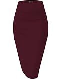 Hybrid & Company Women's Premium Nylon Ponte Stretch High Waist Pencil Suit Skirt Below Knee KSK45002 1073T Wine M