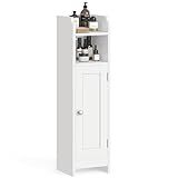 VASAGLE Small Storage Corner Floor Cabinet with Door, 7.9 x 7.1 x 31.5 Inches, Narrow Toilet Paper Storage Holder, Adjustable Shelves, for Bathroom, Living Room, Small Spaces, Cloud White UBBC310W01