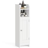 VASAGLE Small Storage Corner Floor Cabinet with Door，Cloud White
