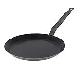 De Buyer Blue Carbon Steel Crepe & Tortilla Pan - 9.5” Diameter, 7.5” Cooking Surface - Ideal for Making & Reheating Crepes, Tortillas & Pancakes - PFAS, PFOA & PFOS Free - Made in France