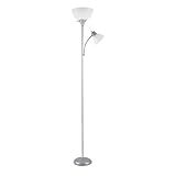 GLOBE Electric 67134 72" Torchiere Floor Lamp and Adjustable Reading Light, Silver, Frosted Shade, Dual Rotary Switch, 3-Step Dimming, Modern Lighting for Living Room or Office, Timeless