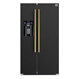 Forno Salerno 36" Side by Side 20 Cu.Ft Free Standing Black Fridge - Stainless Steel Refrigerator with Ice Maker & Decorative Grill - Touch Control Kitchen Fridge with Child Lock and Vacation mode
