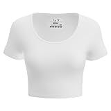 Basic Crop Tops for Women Short Sleeve T-Shirts Scoop Neck Cropped Shirts Women's Crop Top Cute Summer Tops Slim Fit Tees (US, Alpha, Small, Regular, Regular, White)