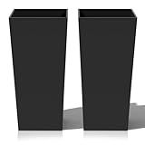 Heyzier Tall Planters for Outdoor Plants, Large Resin Flower Pots for Garden, Front Porch, Patio, Indoor - Set of 2 (Black, 28 inch - 2 Pack)