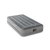 Intex 64112E Dura-Beam Standard Prestige Air Mattress: Fiber-Tech – Twin Size – Built-in USB Electric Pump – 12in Bed Height – 300lb Weight Capacity