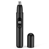 Smity Nose Hair Trimmer, Rechargeable Cordless Painless Ear Eyebrow Trimming Tool Dual Edge Blades Razor Easy Cleansing with LED Light for Man Woman (Black)