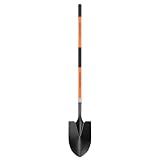 HIGHLIGHT 56-Inch Heavy Duty Round Point Garden Shovel with Non-Slip Fiberglass Handle and Sharp Blade for Deep Digging, Trenching, Landscaping, Snow, Camping and Yard Work - Orange
