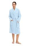 Lussena Women Plush Fleece Robe, Soft Fleece Warm Bathrobe