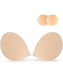 Niidor Adhesive Bra Strapless Sticky Invisible Push up Silicone Bra for Backless Dress with Nipple Covers Nude(B Cup)