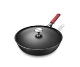Yonida Carbon Steel Pan, 12 Inch Nonstick Frying Pan Skillet with Lid, Pre-Seasoned Carbon Steel Cookware with Removable Silicone Handle Holder, Indoor/Outdoor, Induction & Oven Safe