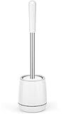 Toilet Brush, Toilet Brush and Holder with 304 Stainless Steel Handle, Space Saving Toilet Bowl Brush for Storage, Durable Bristles Toilet Scrubber for Bathroom Cleaning (1, White)