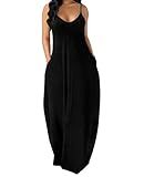 OFEEFAN Maxi Dresses for Women 2025 Summer Dress Outfits Women Beach Fashion Spaghetti Strap Wedding Guest Dress Black Dresses L