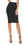 EXCHIC Women's High Waist Bodycon Pencil Skirt Stretchy Knee Length Midi Skirts for Busines Casual (Black, Small)