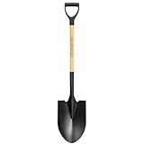 41 Inch Round Point Shovel with D-Handle, Cold Rolled Steel Blade - Heavy Duty Garden Tool for Digging, Edging, Trenching, Transplanting, Snow Removal - Wooden Handle for Camping, Beach, Car Emergency