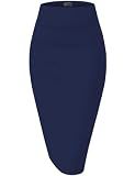 Hybrid & Company Women's Premium Nylon Ponte Stretch High Waist Pencil Suit Skirt Below Knee KSK45002 1073T Navy M