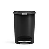 simplehuman 50 Liter / 13 Gallon Semi-Round Kitchen Step Trash Can with Secure Slide Lock, Black Plastic