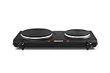 Elite Gourmet EDB-302BF Countertop Double Cast Iron Burner, 1500 Watts Electric Hot Plate, Temperature Controls, Power Indicator Lights, Easy to Clean, Black