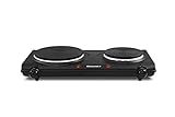 Elite Gourmet EDB-302BF Countertop Double Cast Iron Burner, 1500 Watts Electric Hot Plate, Temperature Controls, Power Indicator Lights, Easy to Clean, Black