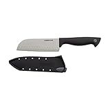 Farberware Edgekeeper 5-Inch Santoku Knife with Self-Sharpening Blade Cover, High Carbon-Stainless Steel Kitchen Knife with Ergonomic Handle, Razor-Sharp Knife, Black